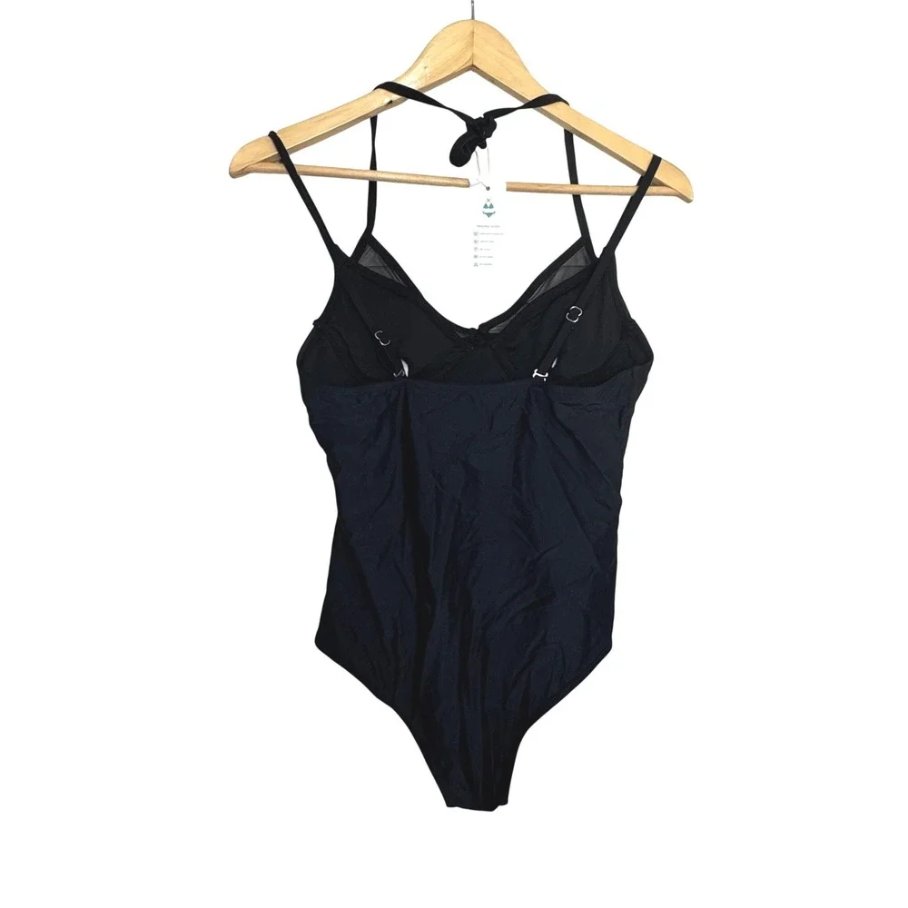 Beachsissi One Piece Swimsuit Black Mesh‎ Detail Adjustable Straps NWT Size M